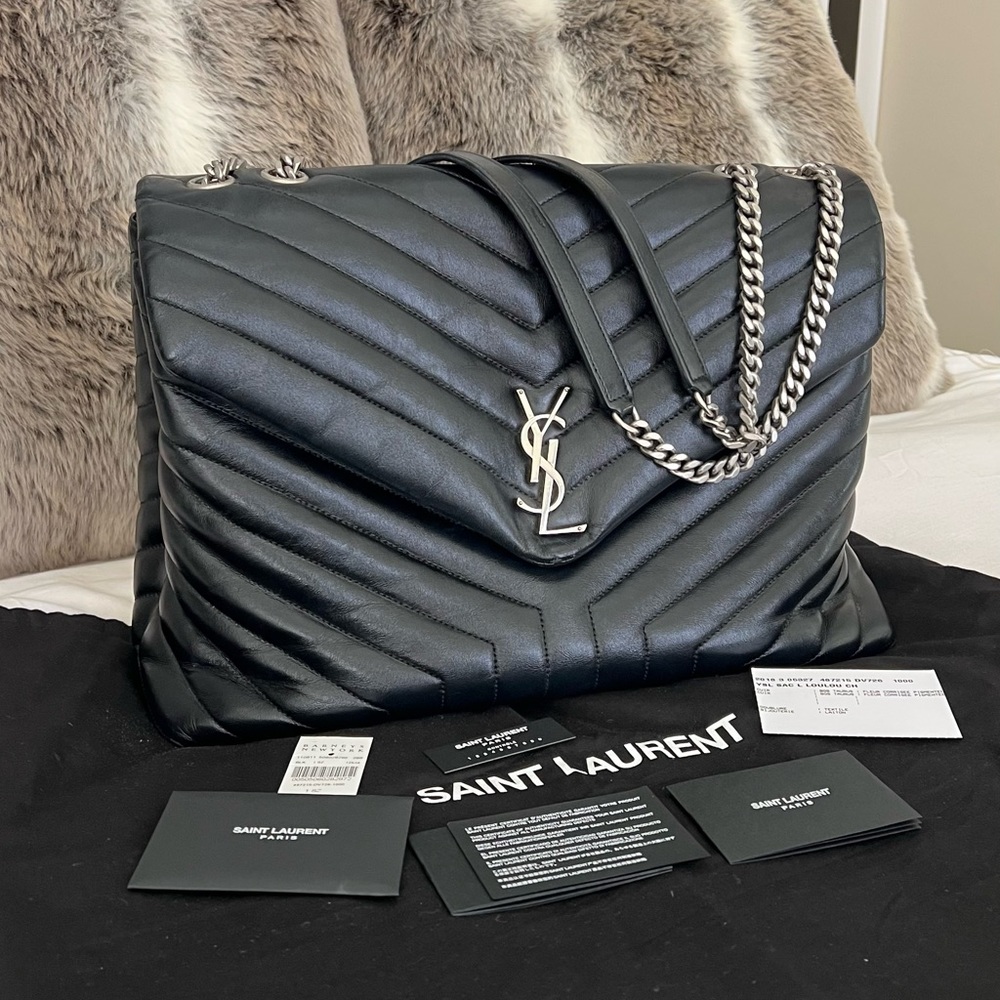 Saint Laurent LouLou Large Black Quilted Leather Chain Bag